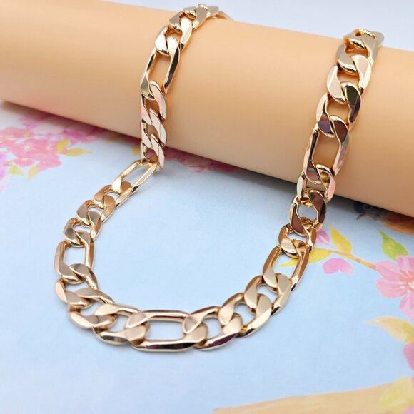 "Thick Rose Gold Figaro Chain Necklace for Men & Women, 24 Inch, XPNL0085 - Picture 4 of 12